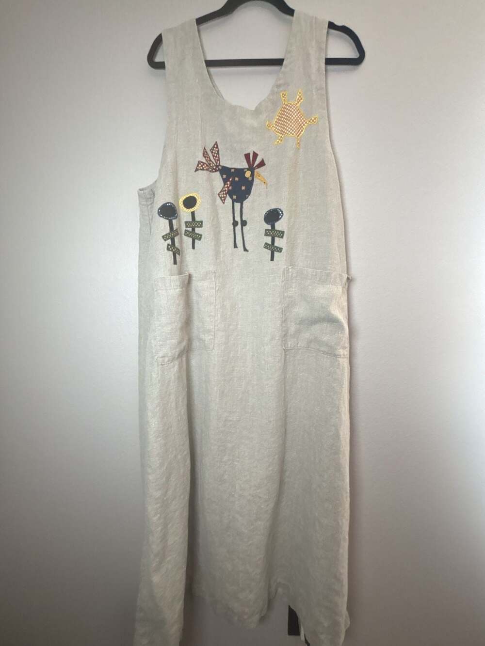 Mishi 100% Wearable Linen Jumper Dress with Bird and Sun Applique XL